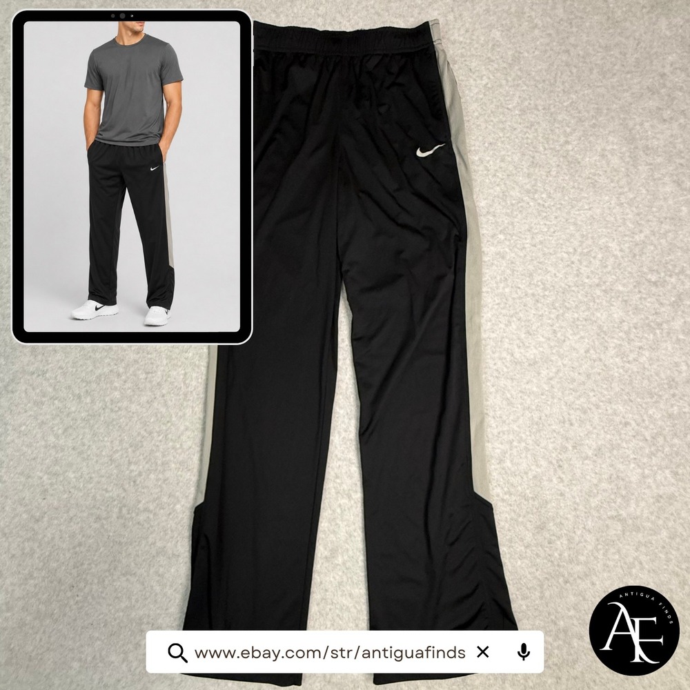 Nike Dri-FIT Mens XL Black Grey Mesh Stripe Athletic Track Pants Straight Leg